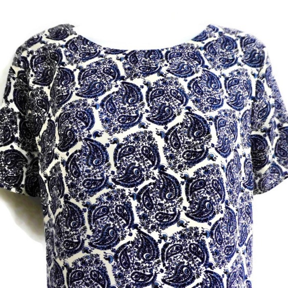 Lulus Shift Dress Taj Majal Tour Blue Print Border Hem Short Sleeve Lined USA M - Picture 3 of 7